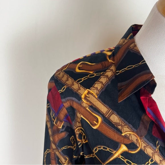 Vintage 90s Ralph Lauren Button Up Shirt Equestrian Shoulder Pads 100% Cotton - Picture 2 of 4